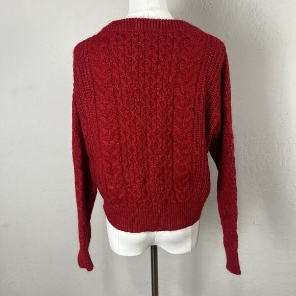 Abercrombie & Fitch Sweater Cable Knit Chunky Red Wool Alpaca Blend Size Small - Picture 6 of 11